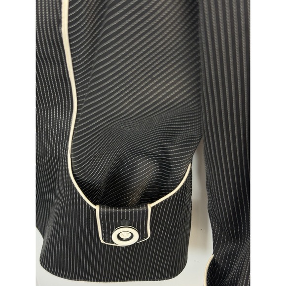 Y2K Vintage BEBE Skirt Suit Black Pinstripe Womens 10 White Piping Lined Blazer - Picture 8 of 16